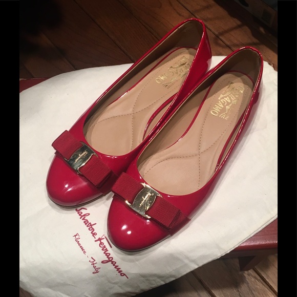 red ferragamo flats